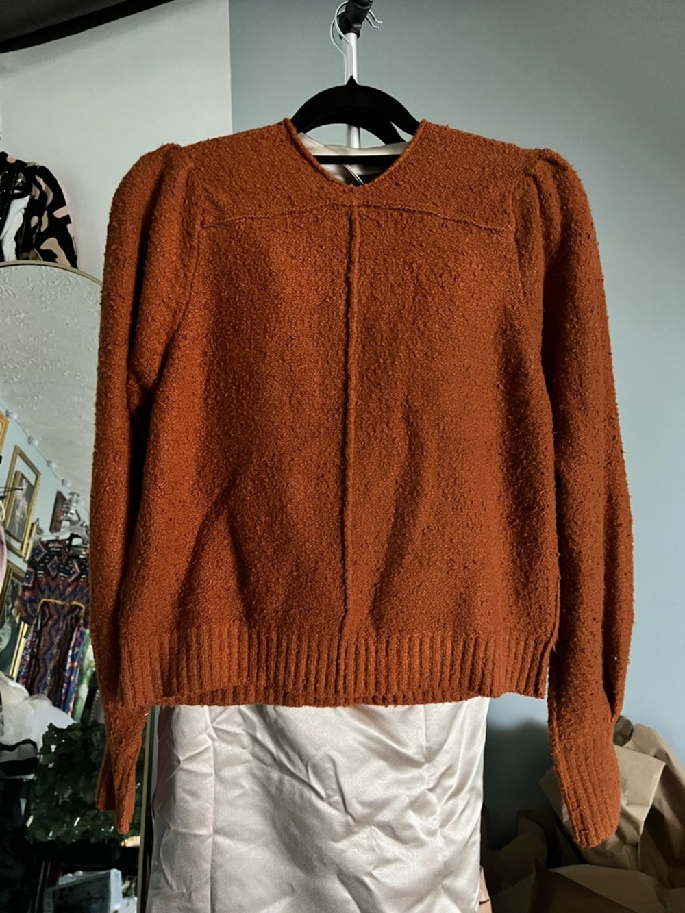 Free People Textured Deep Rust V-Neck Sweater - Picture 2 of 4